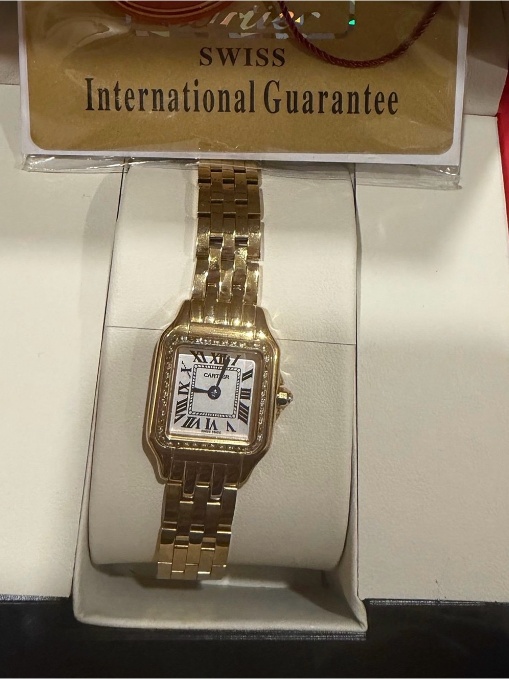 Source Unknown Gold Bracelet Watch with White Dial and Crystal Bezel
